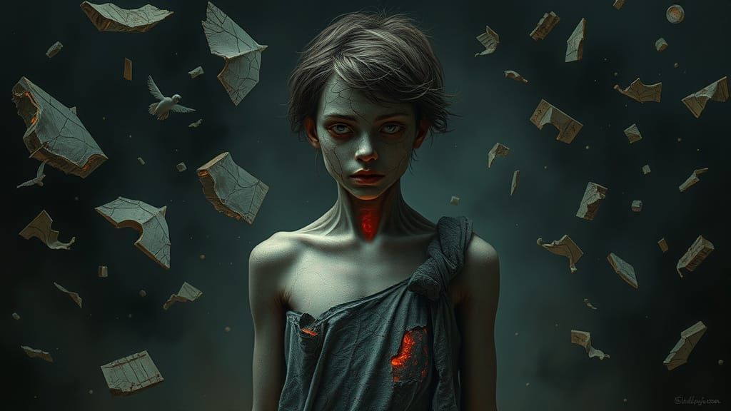 Surreal Portrait of a Faceless Youth in Stone