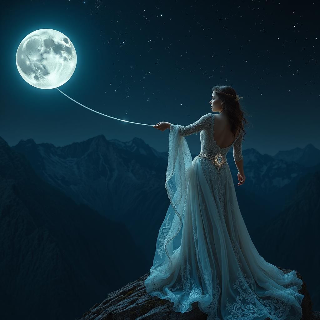 Woman Lassoing the Moon in Baroque Style