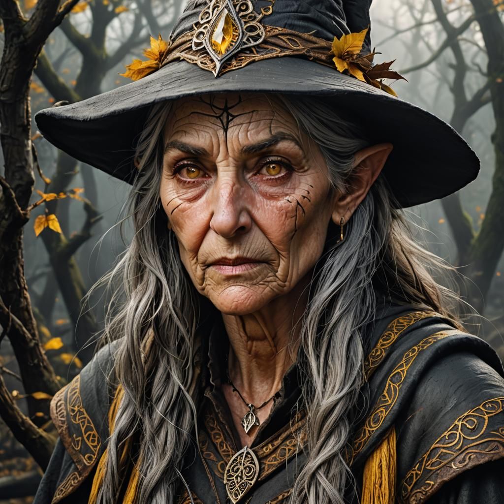 Elvish Witch Portrait in Hyperrealistic Style