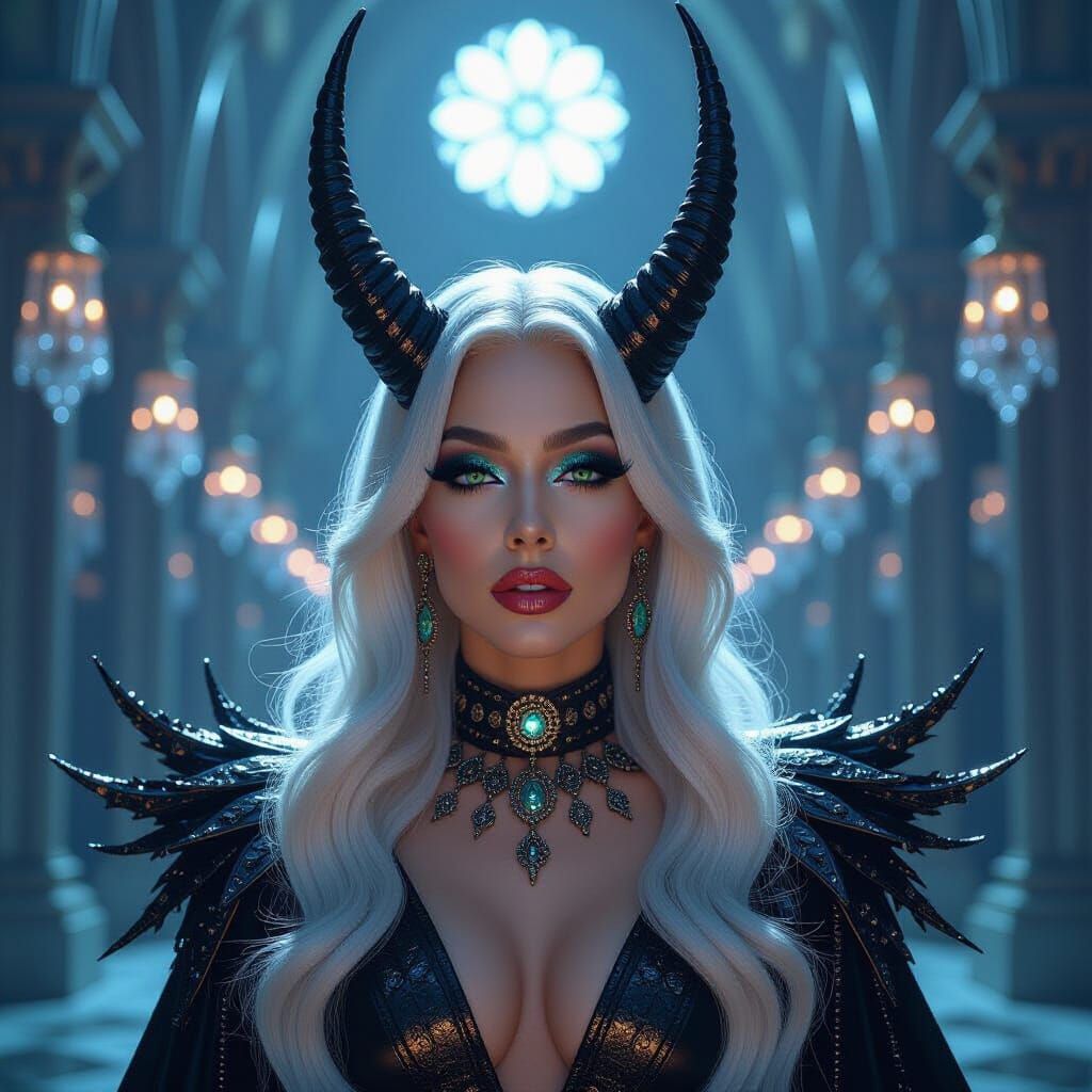 Demonic Alien Diva Portrait in Gothic Cathedral