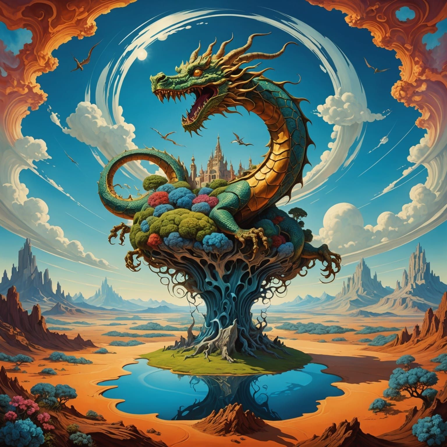 Surreal Landscape with Elastic Flora and Vortex, in Dali Sty...