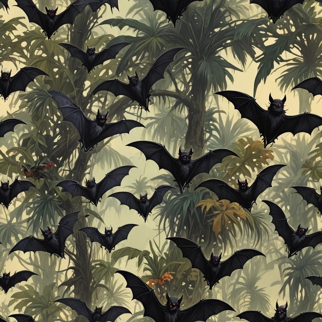 Gothic Tropical Bats Horror, Sinister Artwork