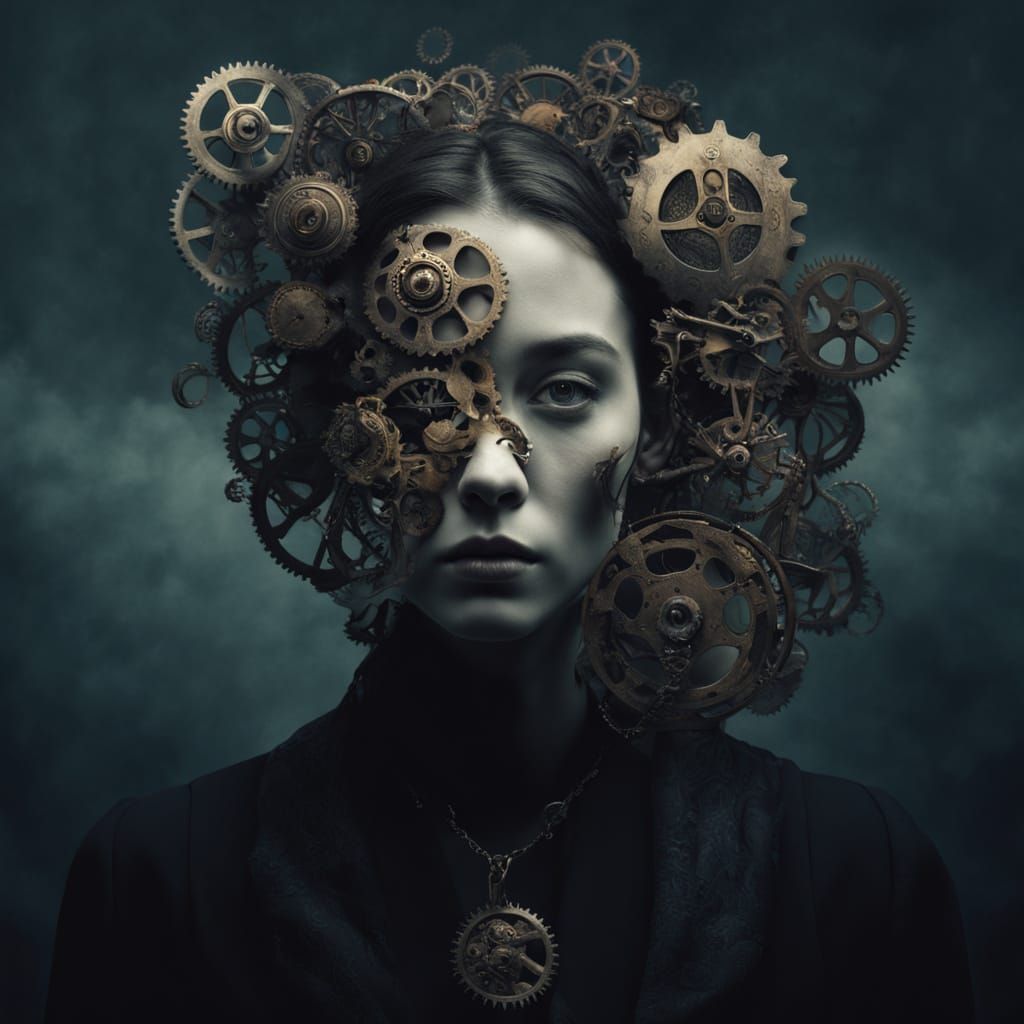 Surrealist Portrait in High-Fashion Style with Intricate Clo...