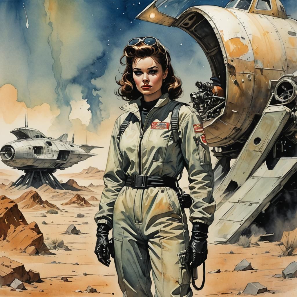 Comic Book Sci-Fi Woman in Spaceship