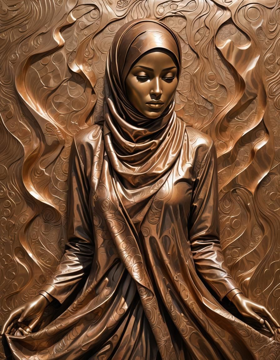 Copper Street Art Relief of Woman in Hijab