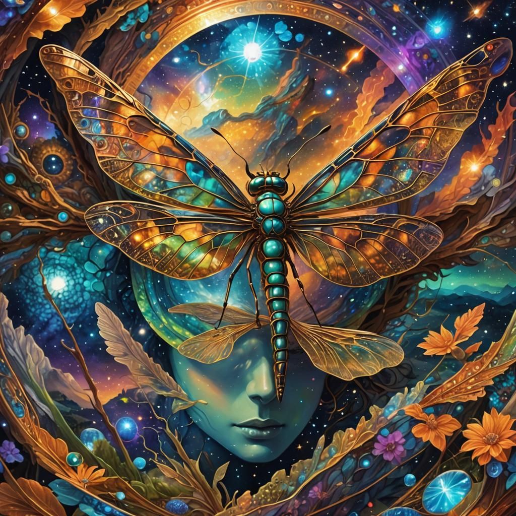 Dragonfly Eye Reflects Distant Hills: Cosmic Illustration