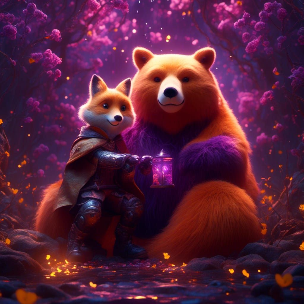 Fantasy Bear and Fox Art in 8K Resolution