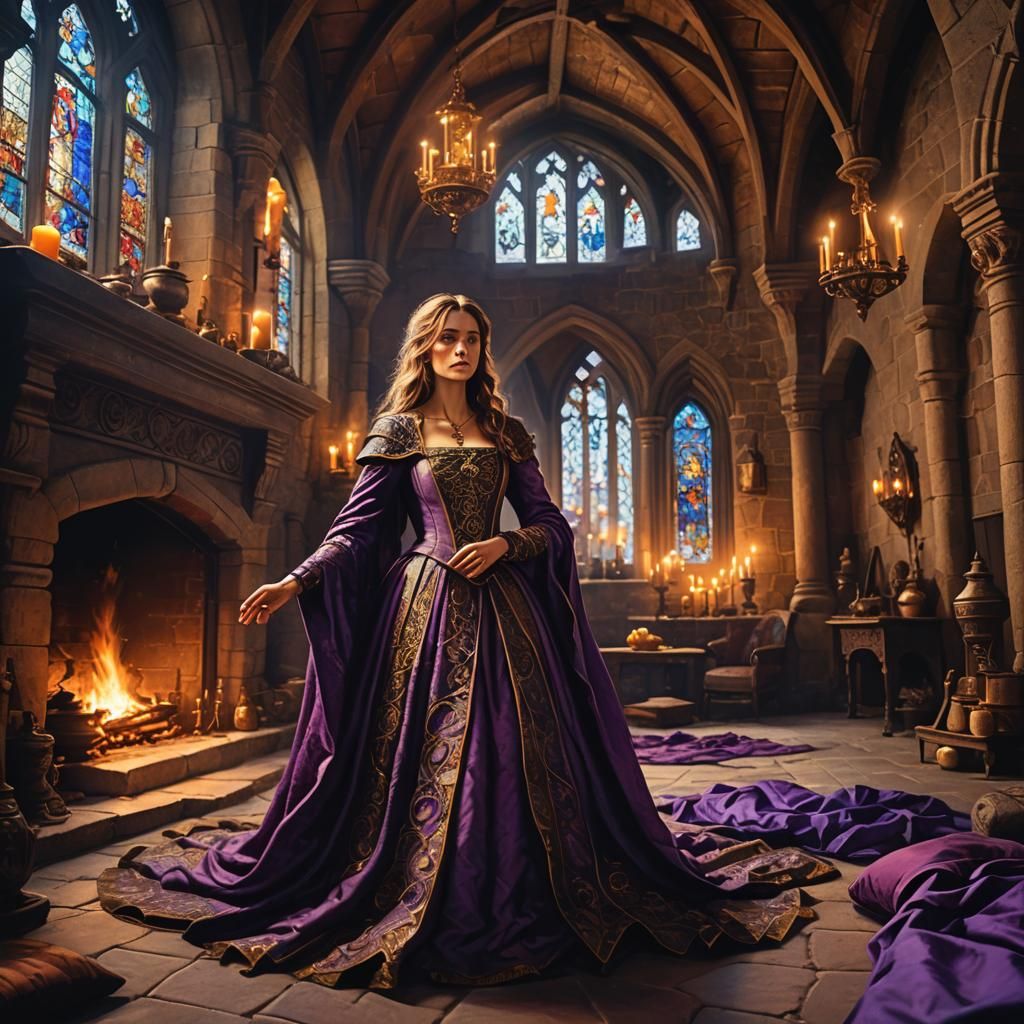 Elegant Medieval Castle Room with Spinning Wheel