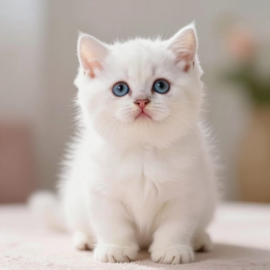 Adorable Fluffy White Kitten with Sparkling Eyes
