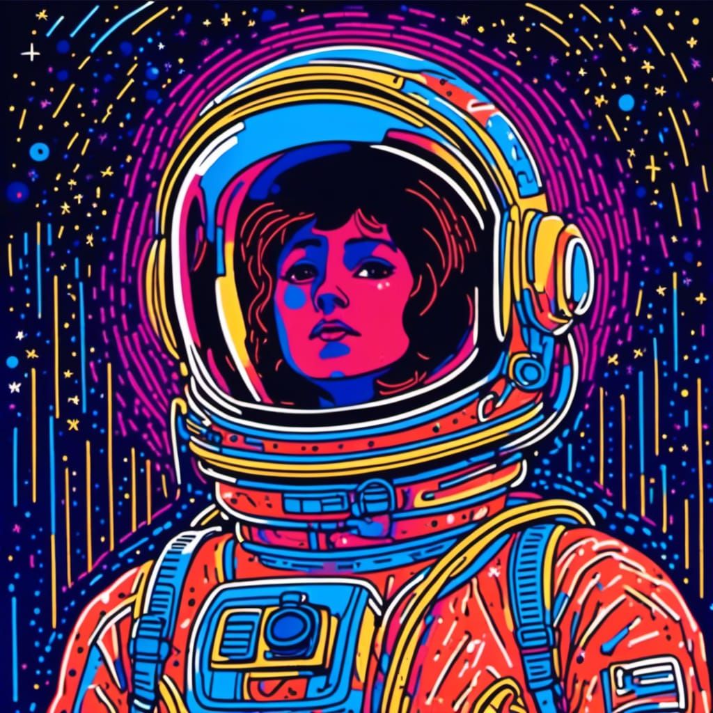 Astronaut in Neon Glow: Retro-Futuristic Heroism