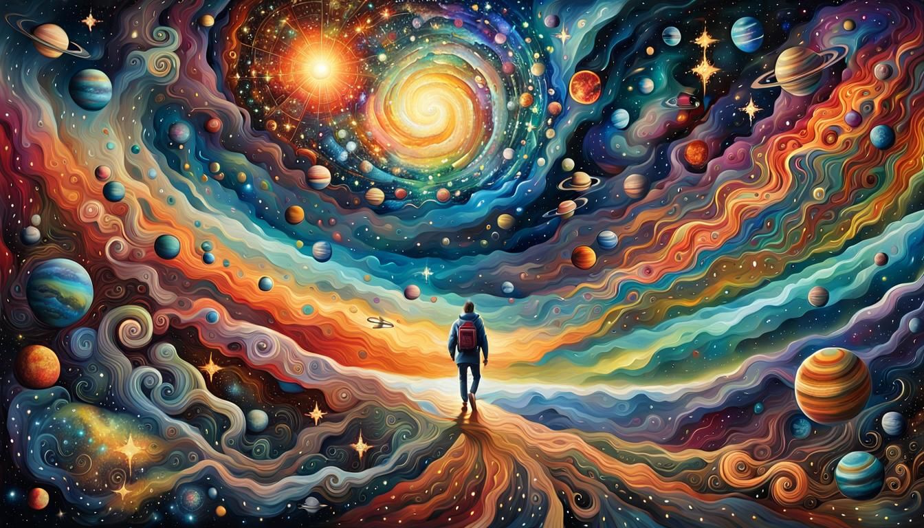 Cosmic Figure's Surreal Journey of Transformation