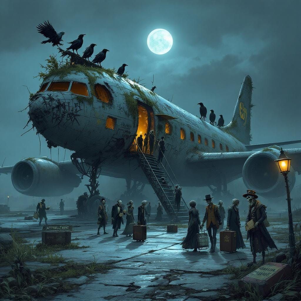 Apocalyptic Airport Runway in Tim Burton Style