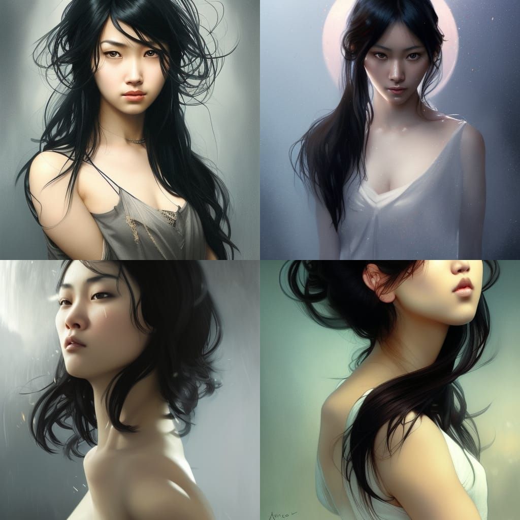 Fearless Asian Woman Portrait in Hyperdetailed Style