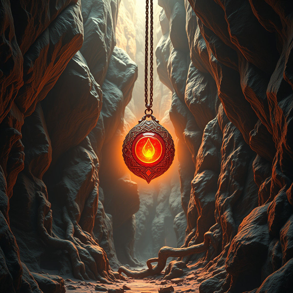 Glowing Amulet in Majestic Canyon Landscape