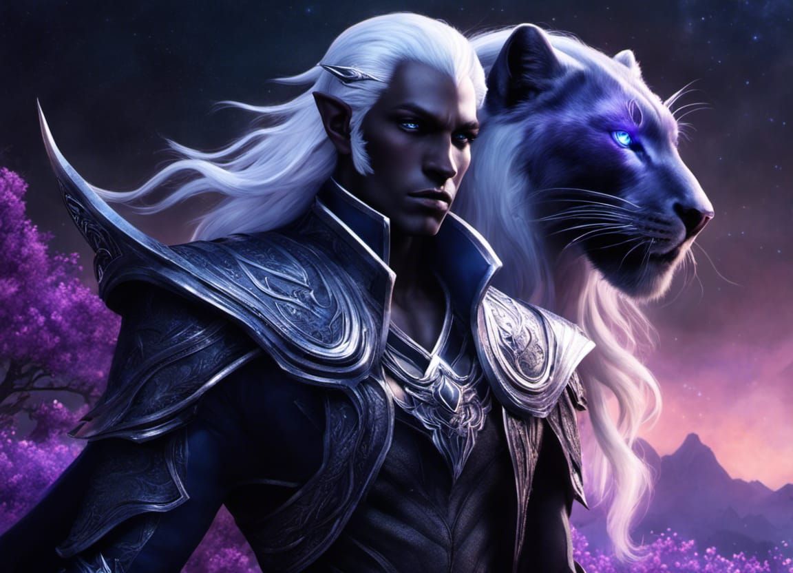 Drow with Astral Panther in Digital Painting Style