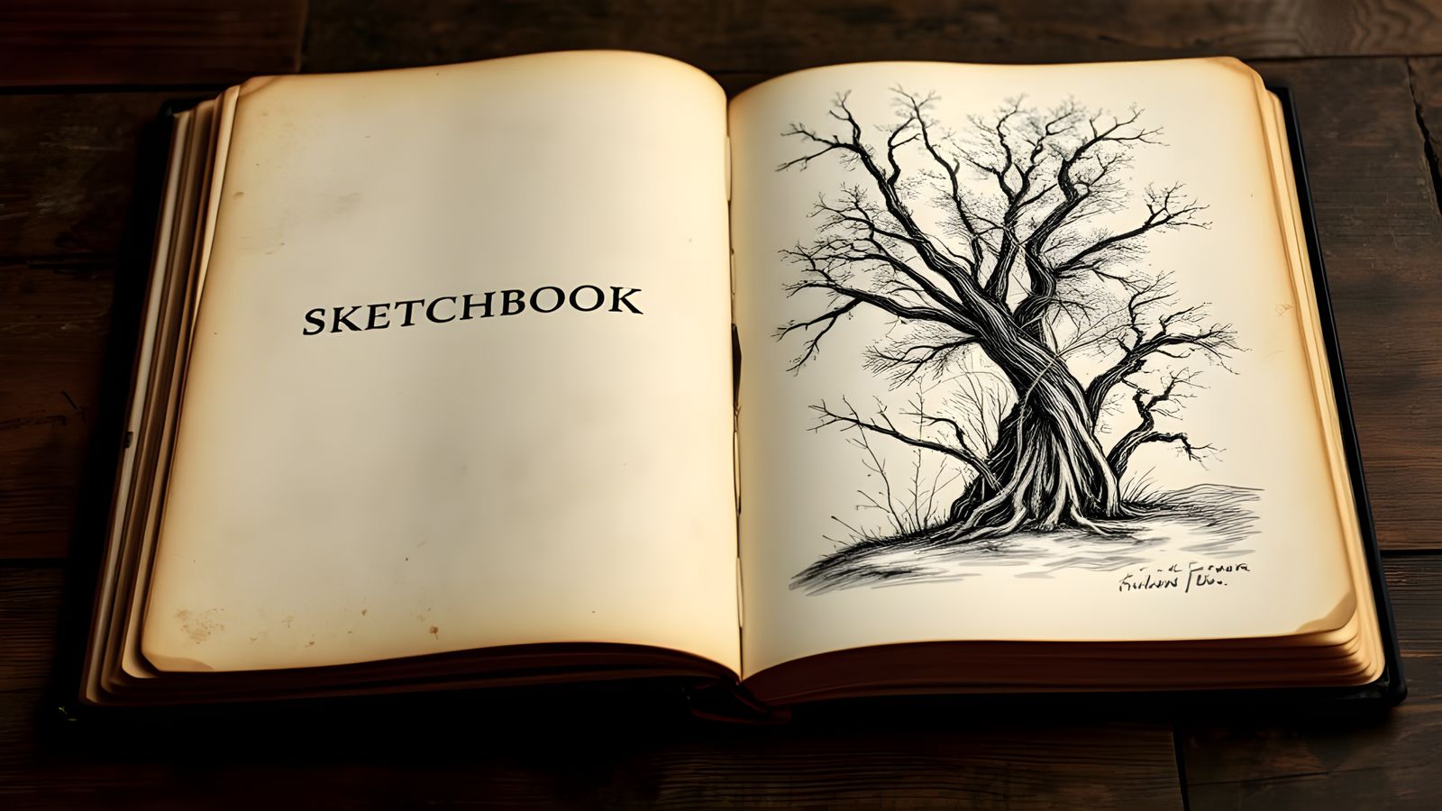 Gustave Doré-Inspired Ink Drawing of a Vintage Sketchbook