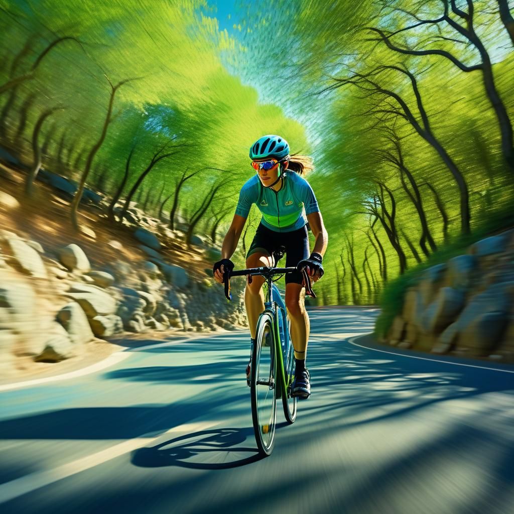 Impressionistic Female Cyclist on Mountain Road