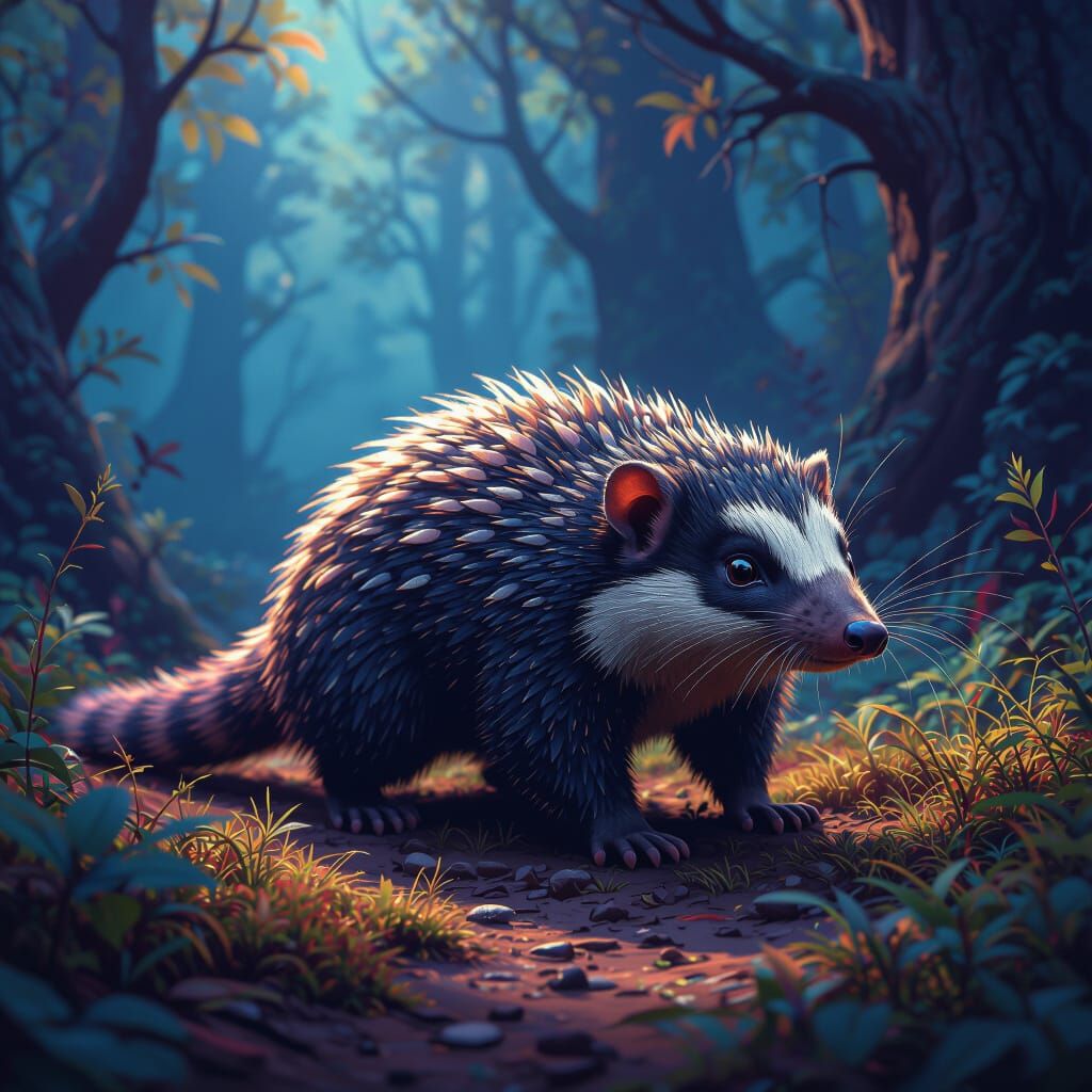 Shrew-Anteater Hybrid in Mystical Forest, Matte Painting