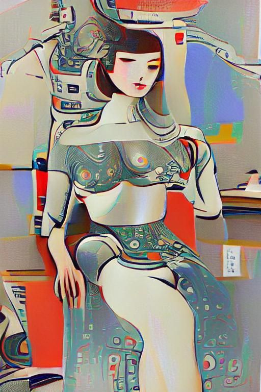 Sexy Robot in Space Age Ukiyo-e Style