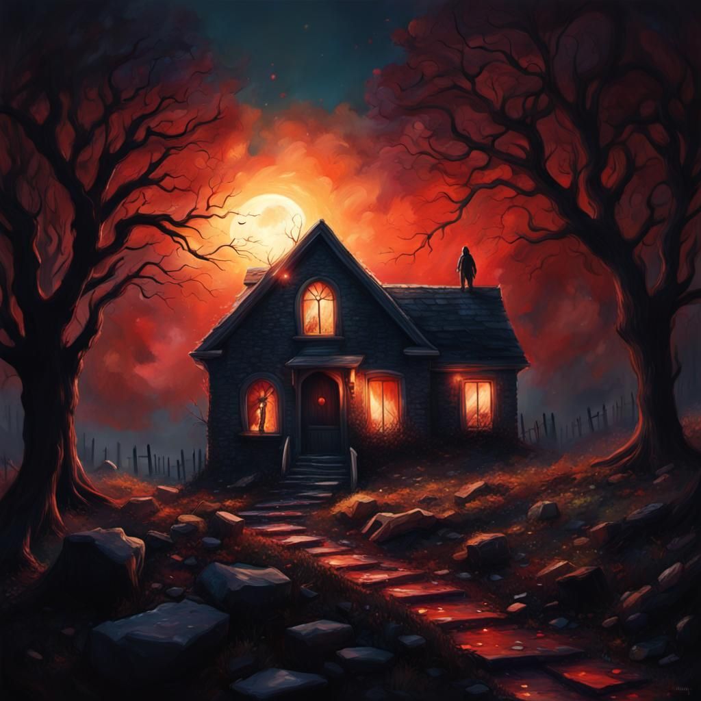 Vibrant House on a Hill at Night