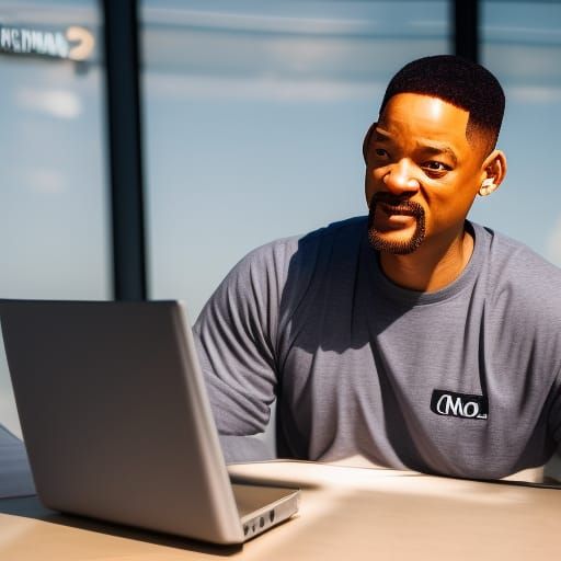 Will smith looking at Computer