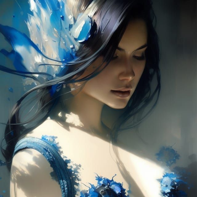 Blue Lace Agate Baroness Portrait in Art Nouveau Style