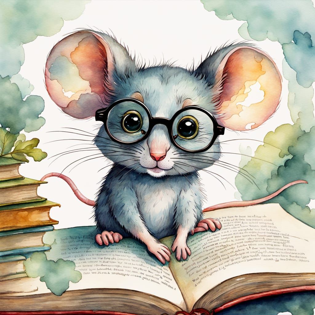 Mouse in Spectacles: Whimsical Watercolor Illustration