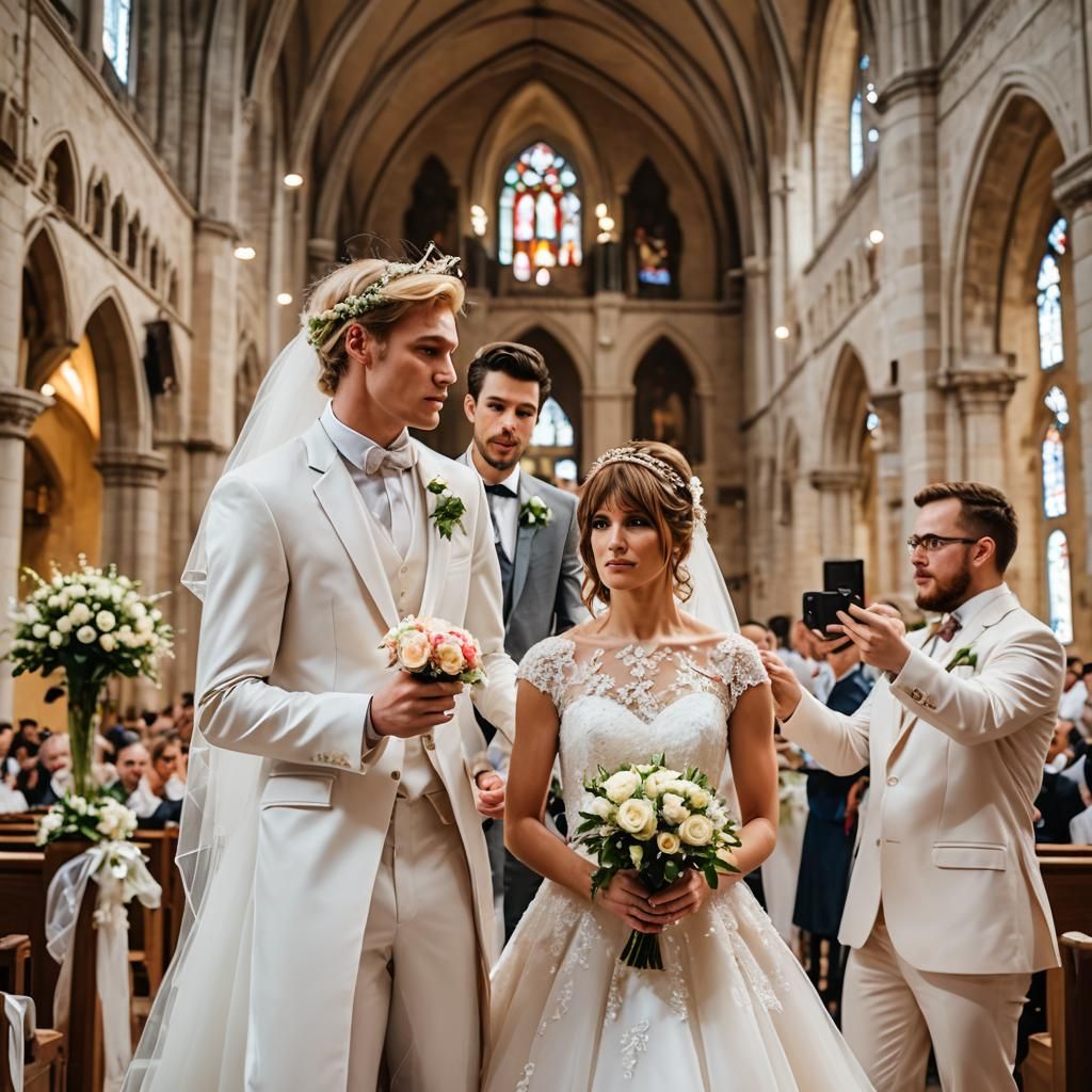 Muscular Crossdressing Grooms Marry in Church