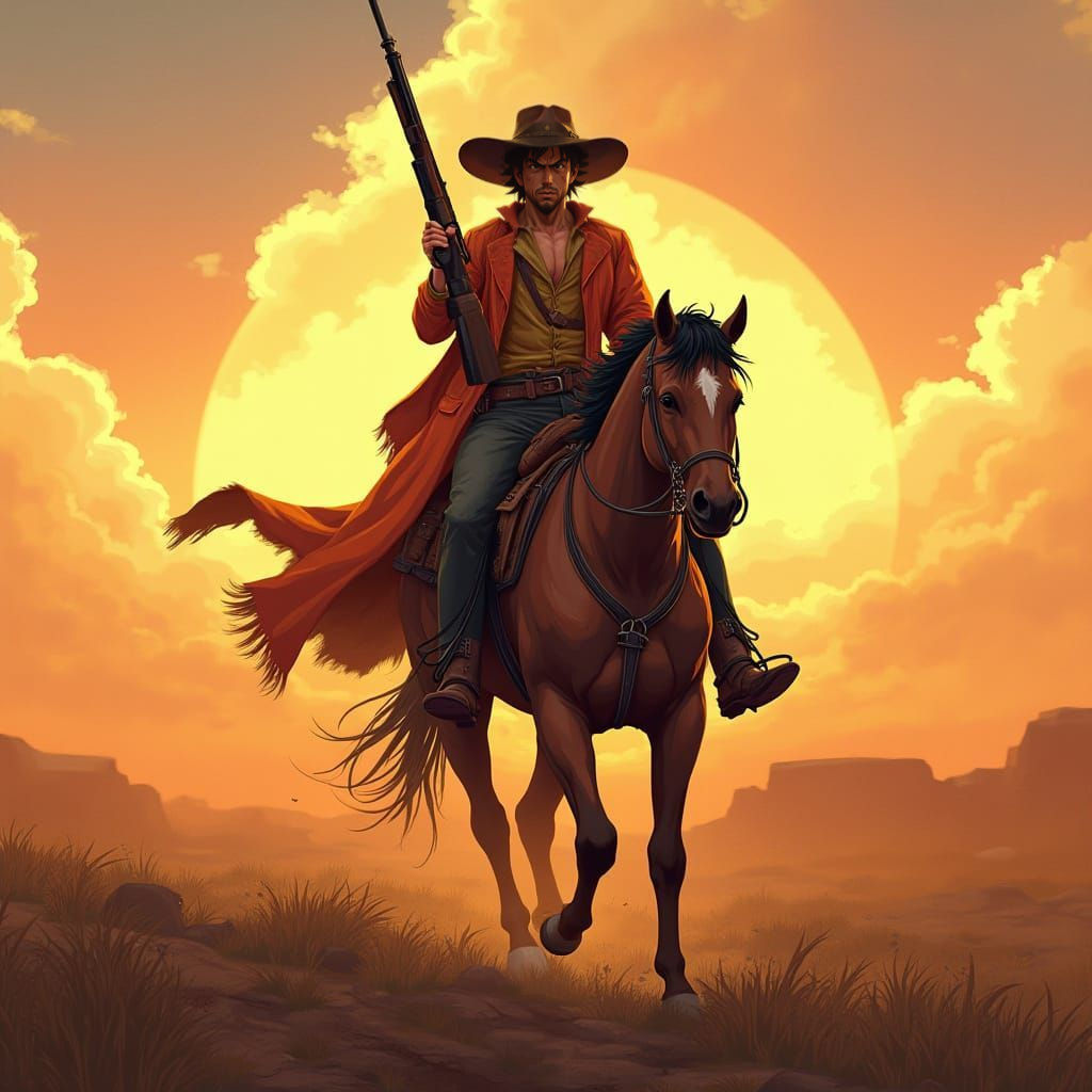 Goku as a Red Dead Redemption 2 Outlaw in Vibrant Cel-Shaded...