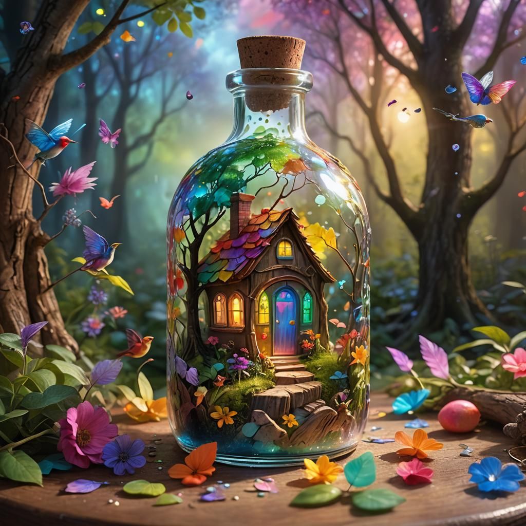 Fantasy Forest in a Bottle: Macro Photograph