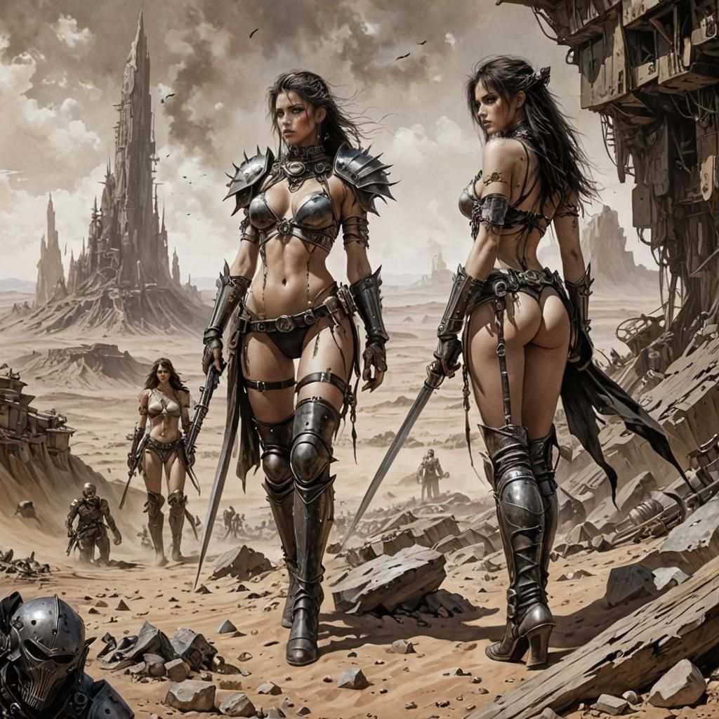 Wasteland Scavengers in Barren Desert Illustration