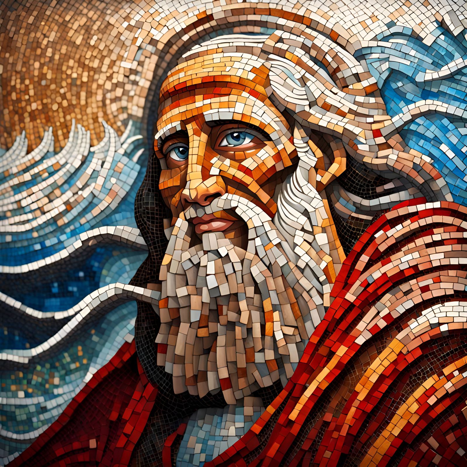 Moses Parting Red Sea in Mosaic Style