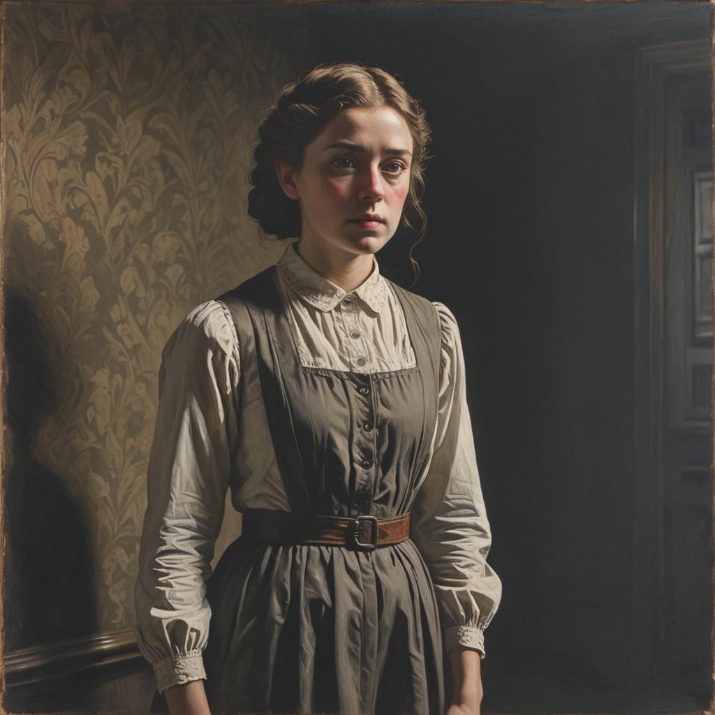 Edwardian Girl in Shadows: Photorealistic Portrait
