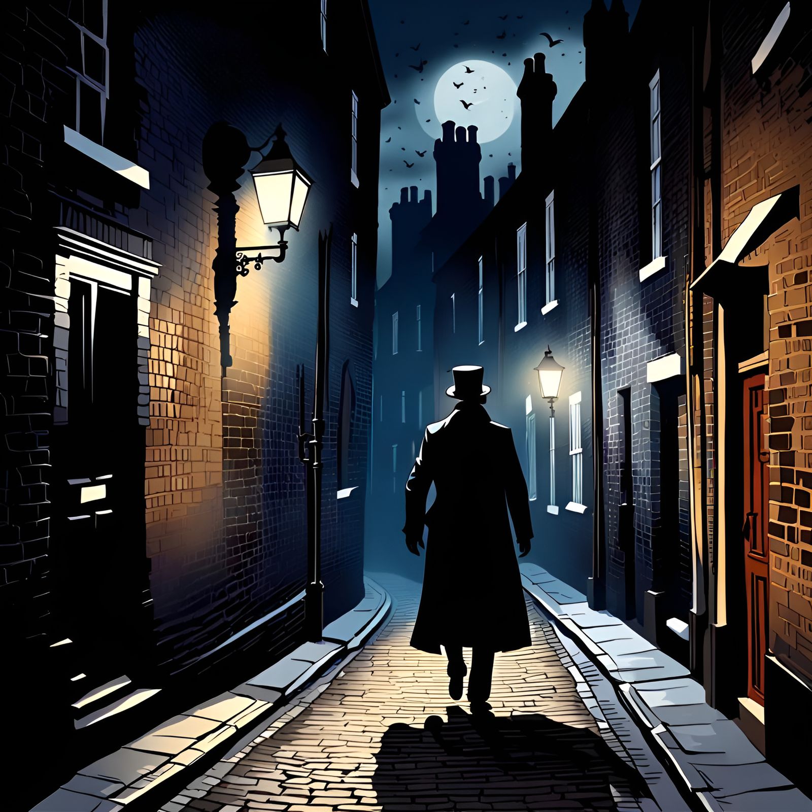 Eerie Shadow Figure in London Street at Midnight