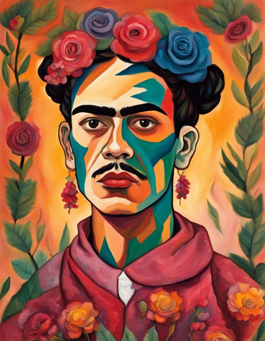 Man Portrait in Frida Kahlo Style