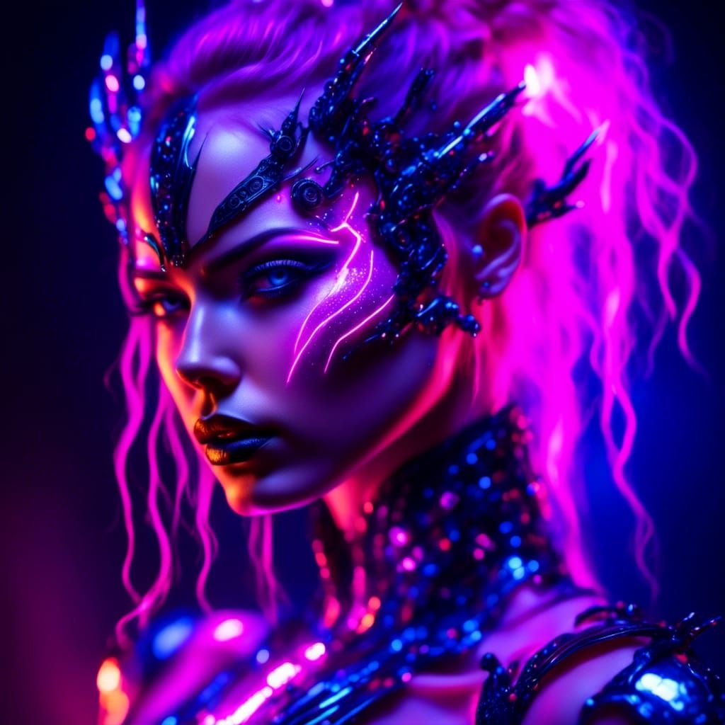 Neon Cyberpunk Vampire with Electric Pink Hair