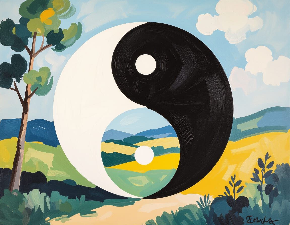 Yin Yang Landscape in Impressionist Style