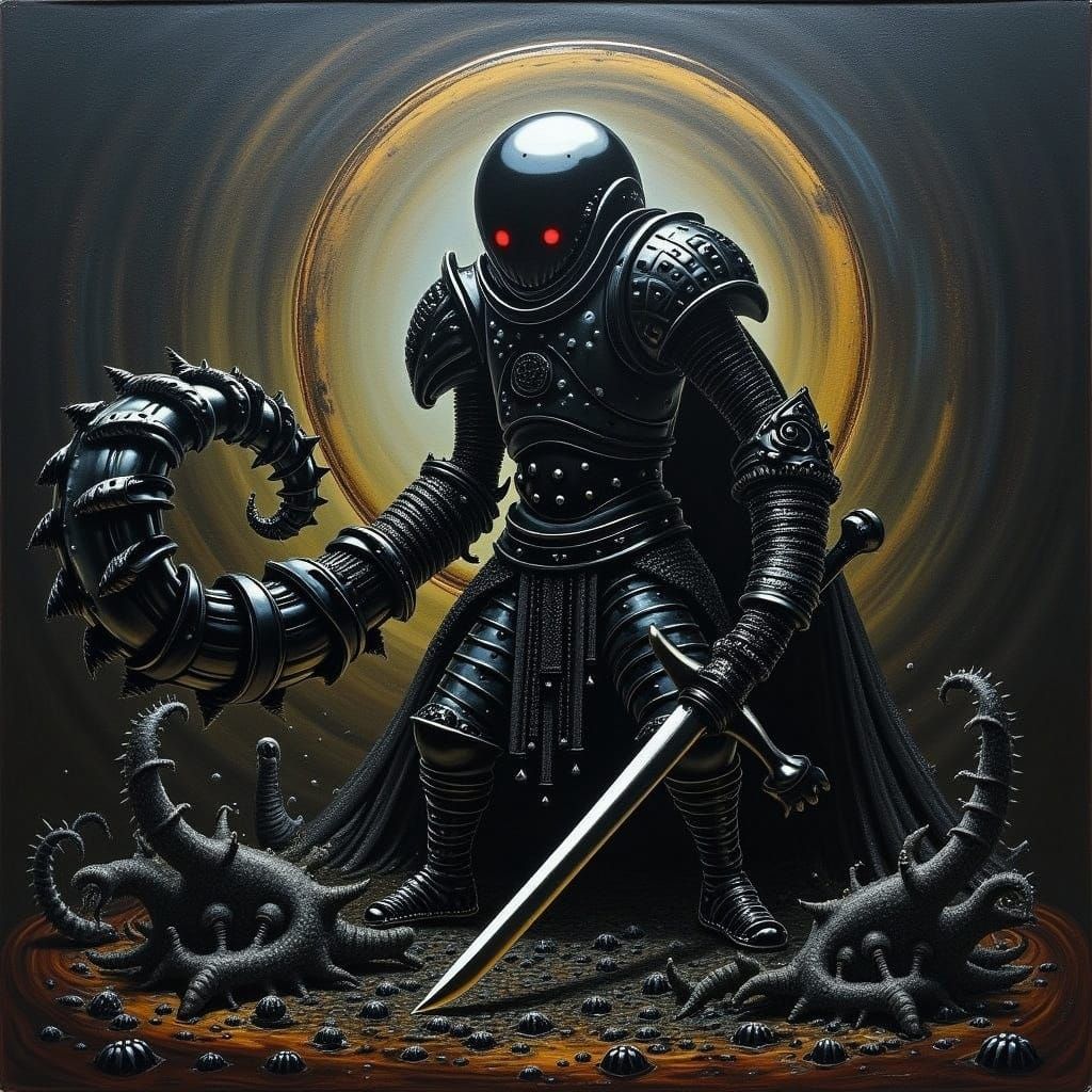 Warrior Emerges from Steel Emulsion with Blade