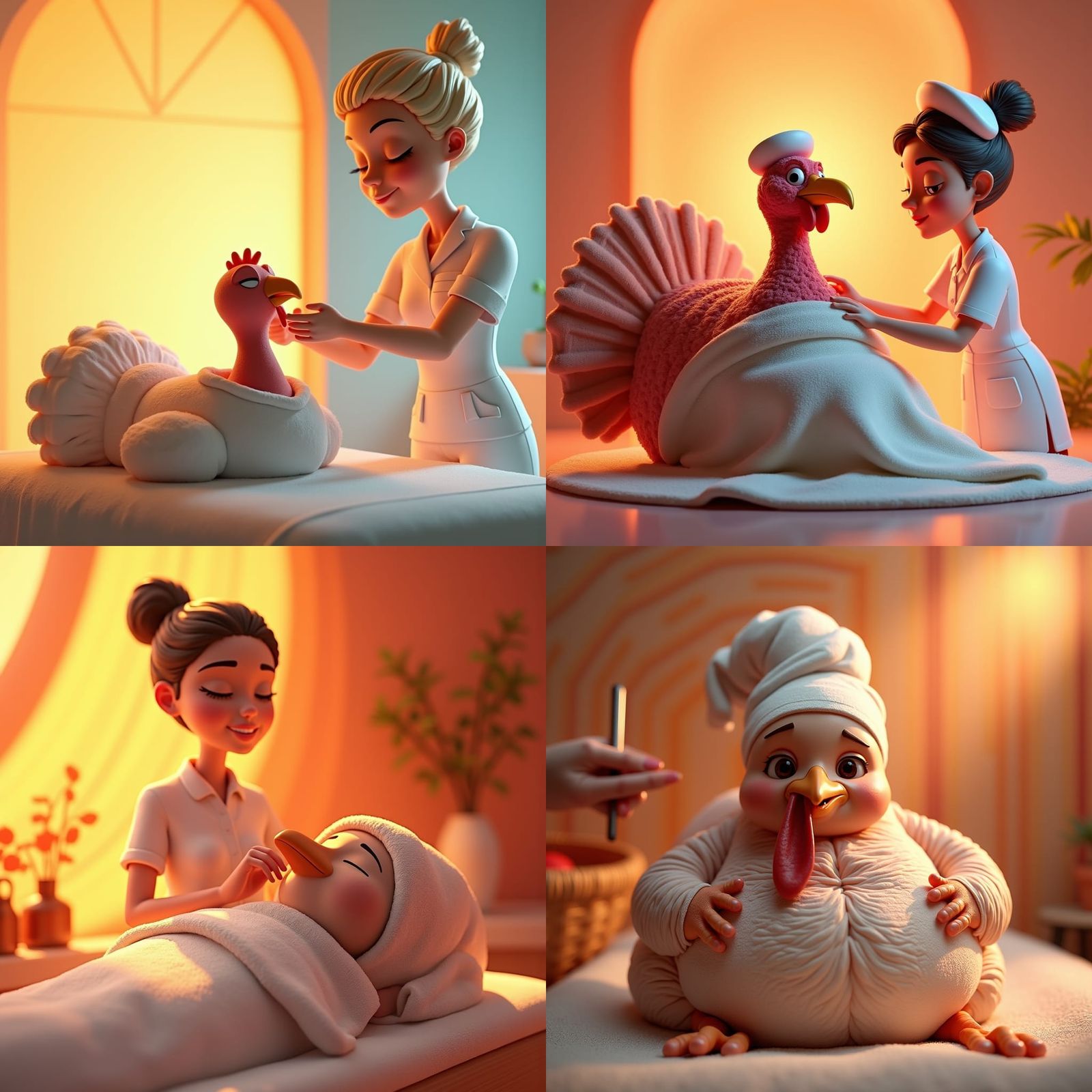 Turkey Spa Day in Pixar-style 3D Art