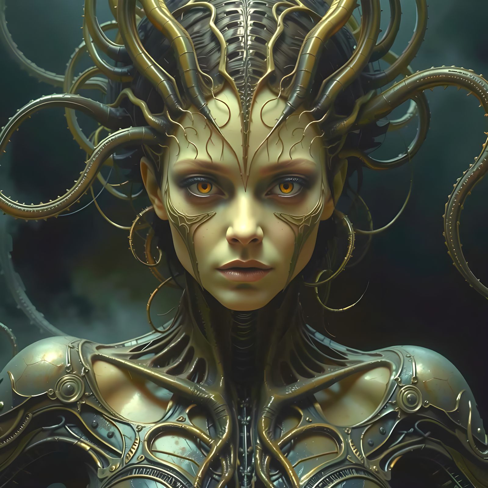 Slender Gymnast Empowered by Metallic Tentacles in a Twisted...