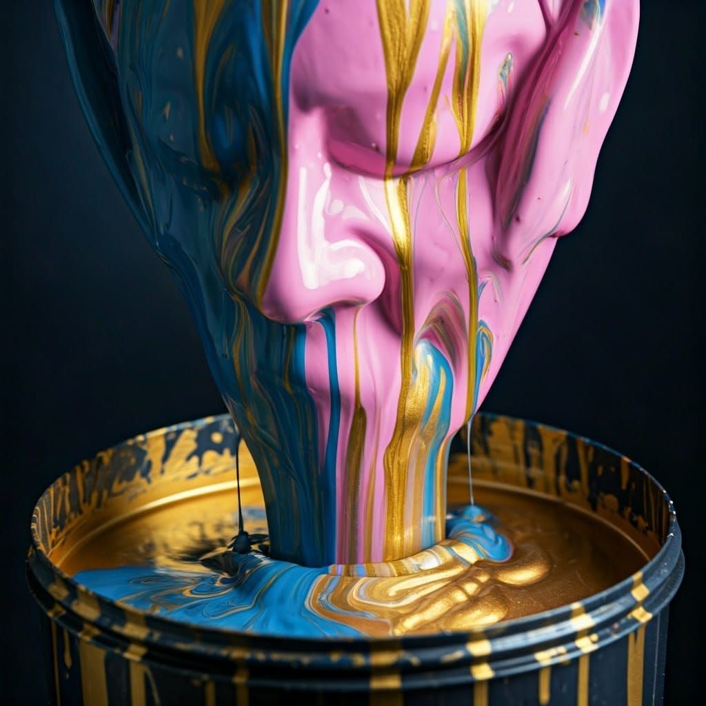 Vibrant Oni Mask Drips into Golden Sapphire Paint
