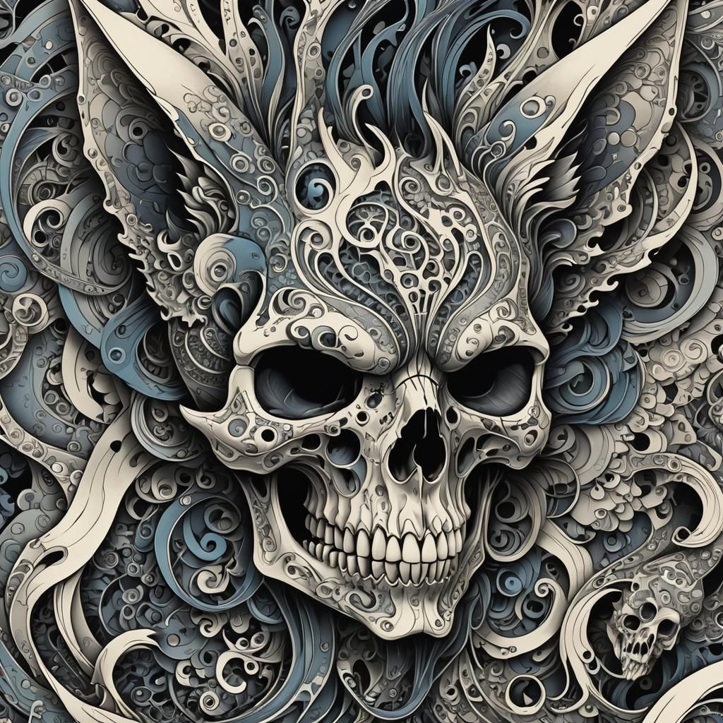 Maneki Neko Skull in Tim Burton Style