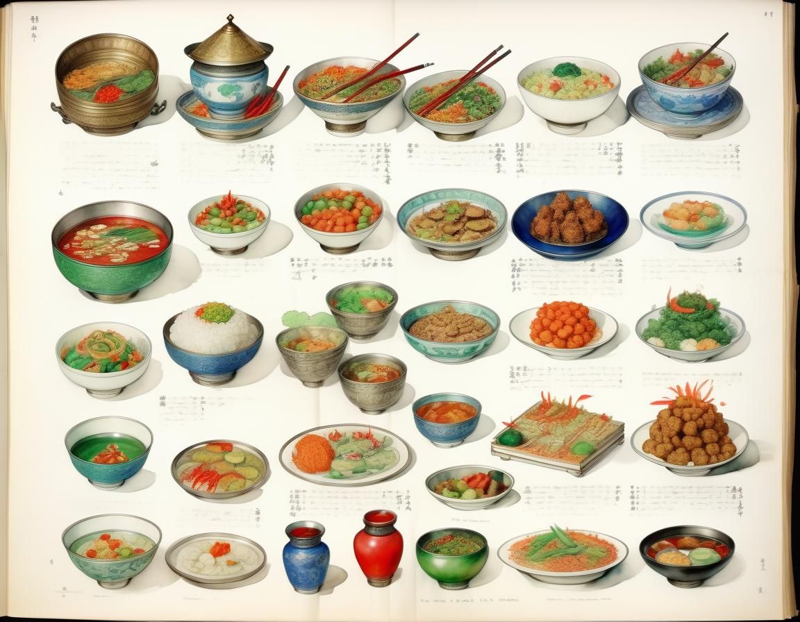 Antique Asian Food Illustration in Watercolor