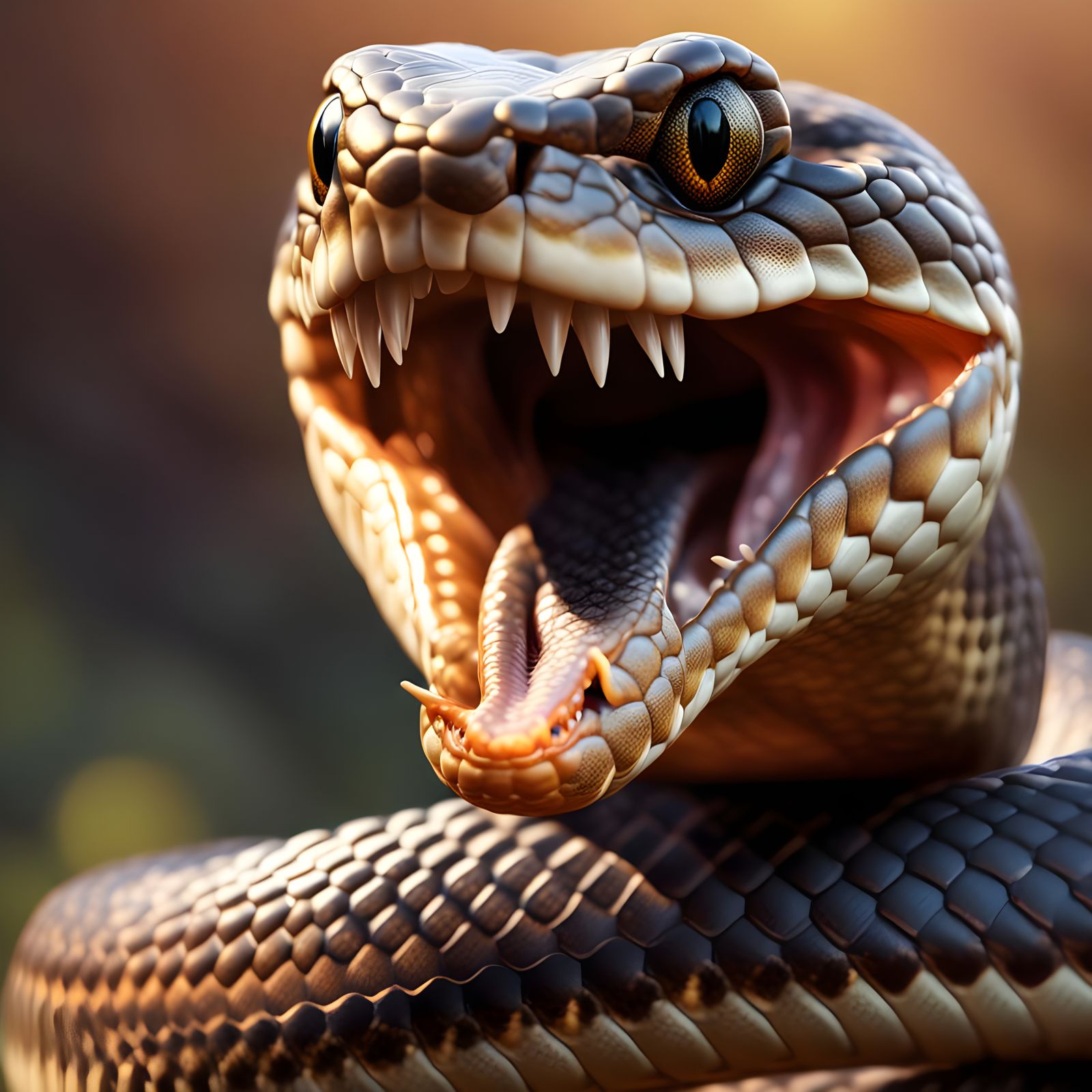 Hyperrealistic Digital Painting of a Brown Snake's Intense G...