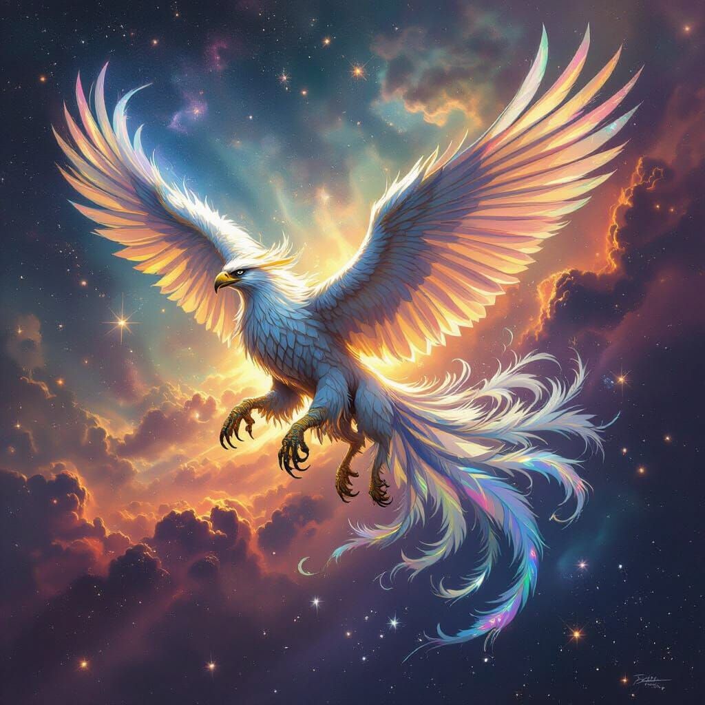 Majestic Griffin Soars Through Cosmic Nebula