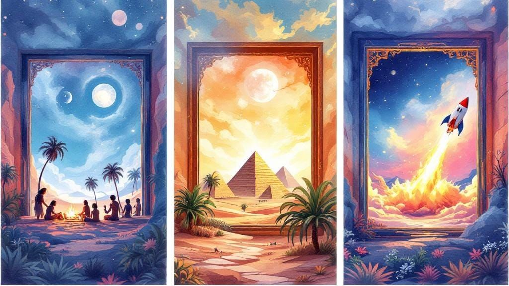 Fantasy Triptych: Digital Watercolor Time Journey