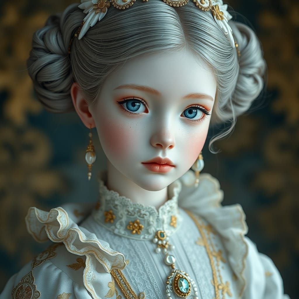 Ethereal Woman in Porcelain Costume, Astral Illustration