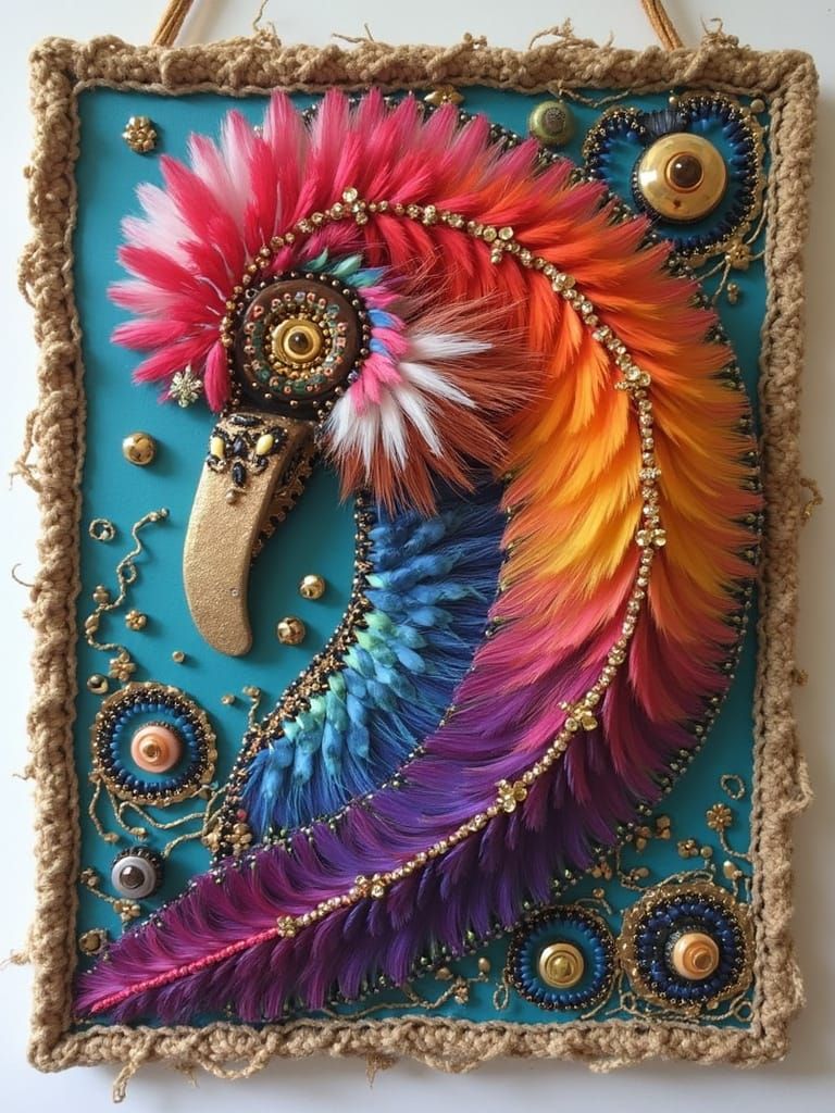 Vibrant Folk Art Collage Wall Hanging