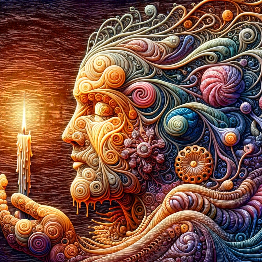 Lace Portrait with Knitted Glass and 3D Elements