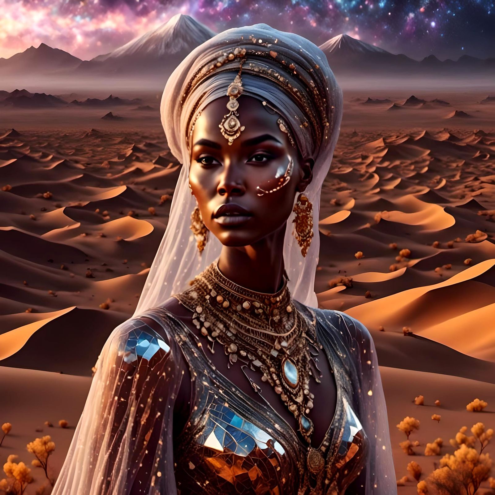 Woman with Citrine Crystal in Sahara Desert Art